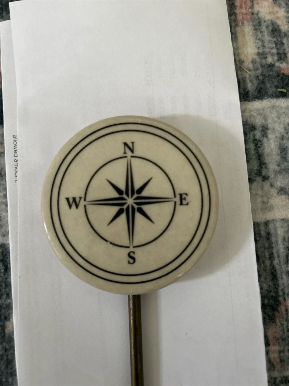Pottery Barn Compass Wall Hook - Cream and Antique Brass Finish